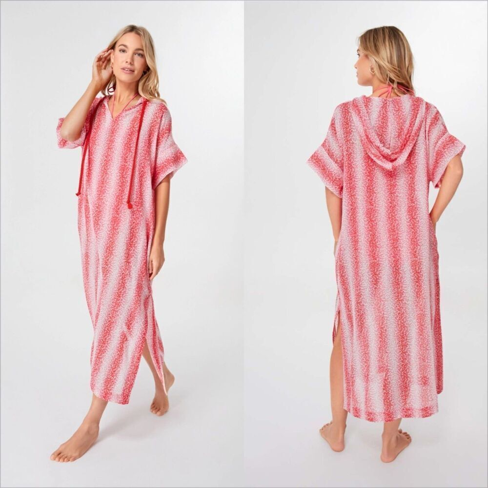Tuckernuck Beach Speckled Pink Coral Easy Hooded Cover Up Size Small Vacation